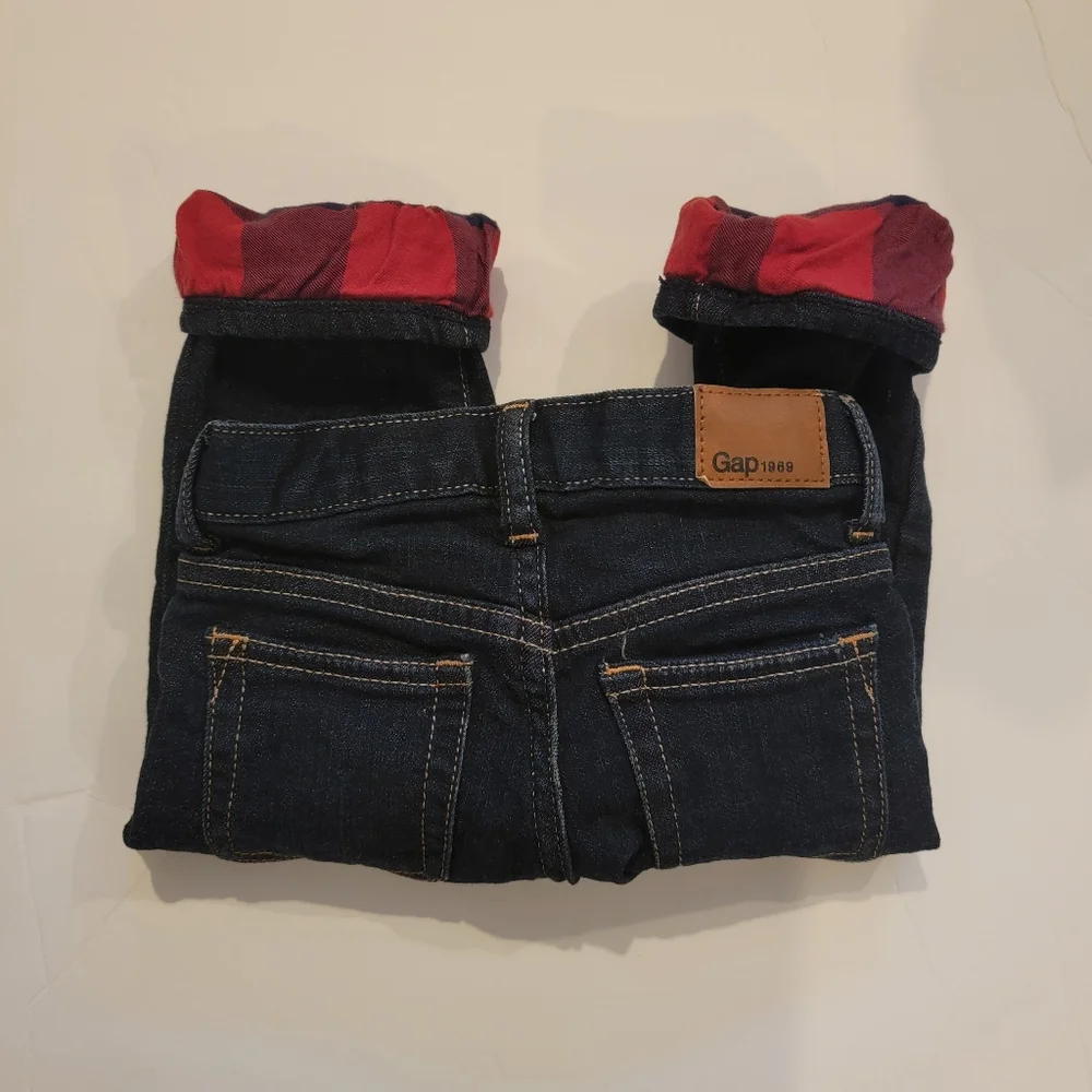 Gap Jeans Buffalo Plaid Flannel Lined Toddler Size 18- 24 months blue jeans pant